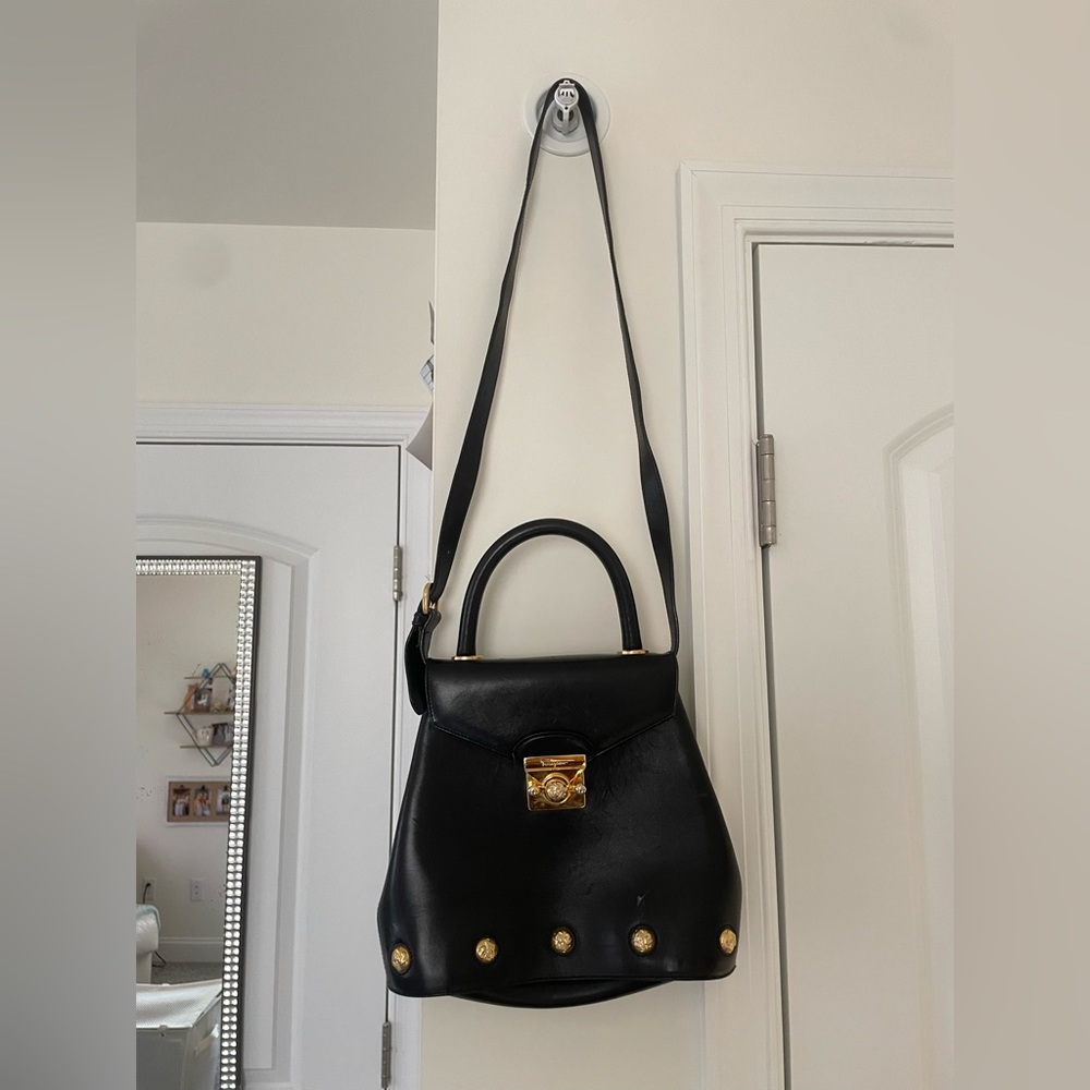 Ferragamo DQ-21 1668 2WAY Bag in Black with Gold Accents